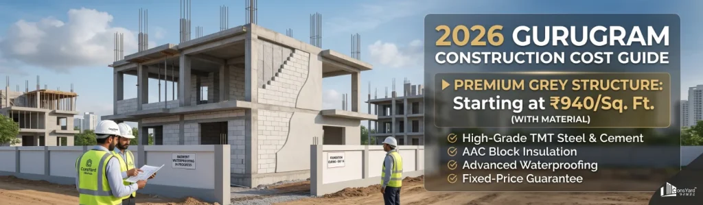 Grey structure construction cost in Gurugram 2026 - ConsYard Homes